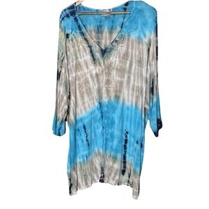Avenue‎ plus size turquoise tie dye top hippie boho festival 18/20 3/4 sleeve